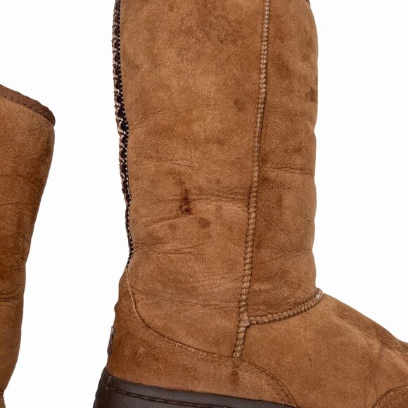 UGG ULTIMATE TALL BRAID CHESTNUT BROWN BOOTS SHEARLING LINED SUEDE - 7 - Picture 8 of 12